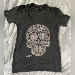 Women’s Obey Deep V-Neck Sugar Skull T-Shirt